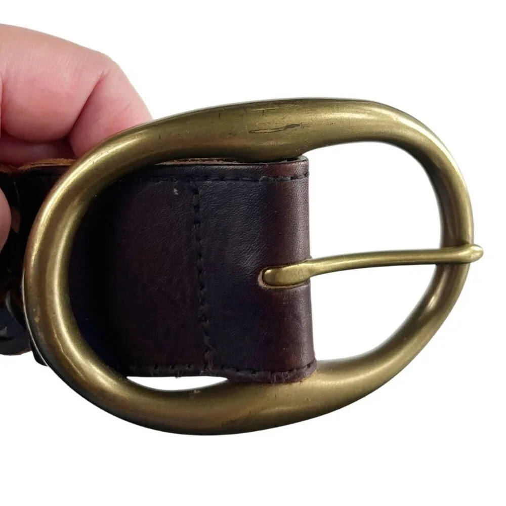 Belt Women's Size Small Multicolor Leather Braided Solid Brass Buckle Cowgirl